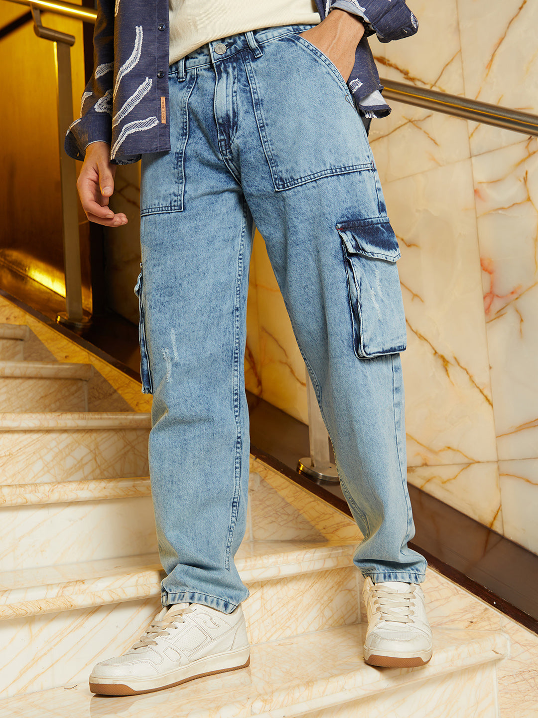 Acid-Wash Carpenter Denim Jeans
