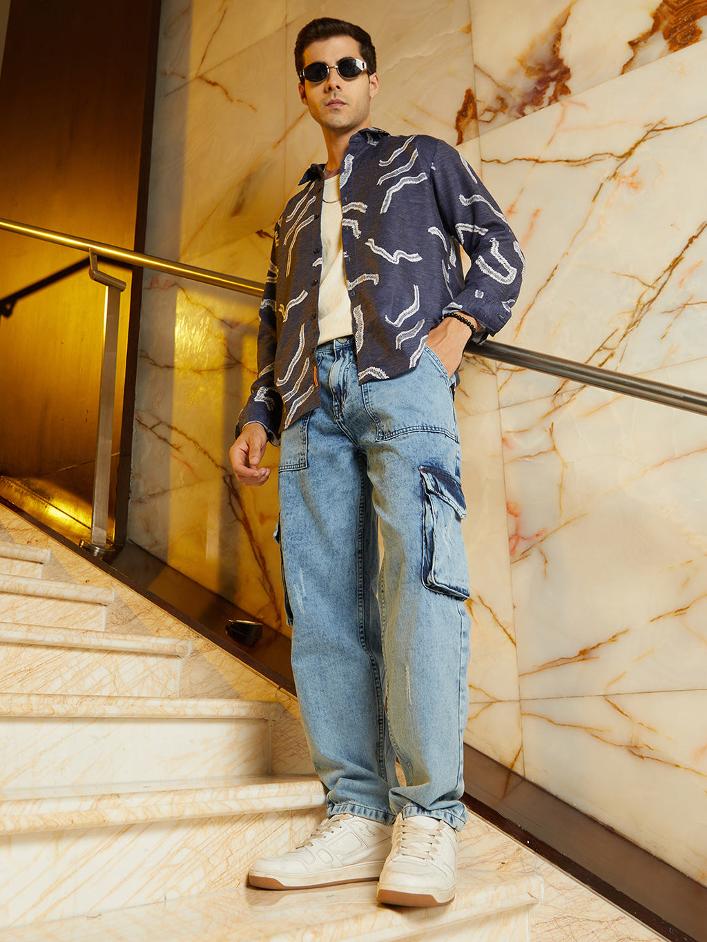 Acid-Wash Carpenter Denim Jeans